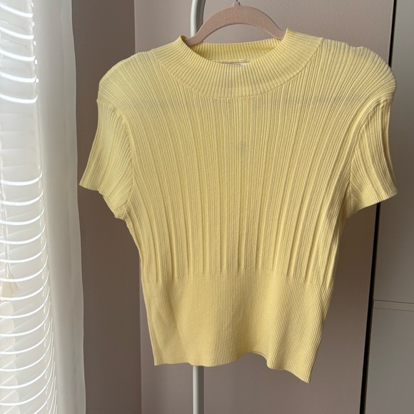 House of Harlow 1960 Tops - House of Harlow 1960 High Neck Ribbed Short Sleeve Top Sweater Canary Yellow nwt